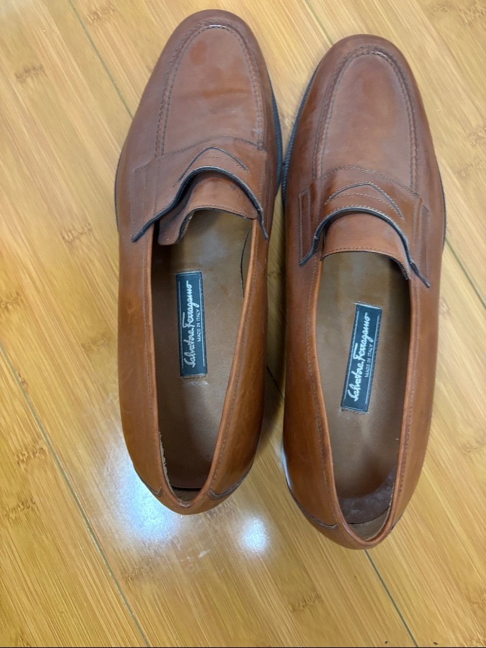 Salvatore Ferragamo Tan/Brown Leather Penny Loafers